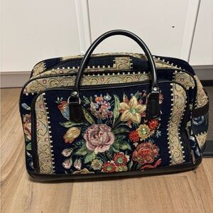 Floral Tapestry Travel Bag with Black Handles